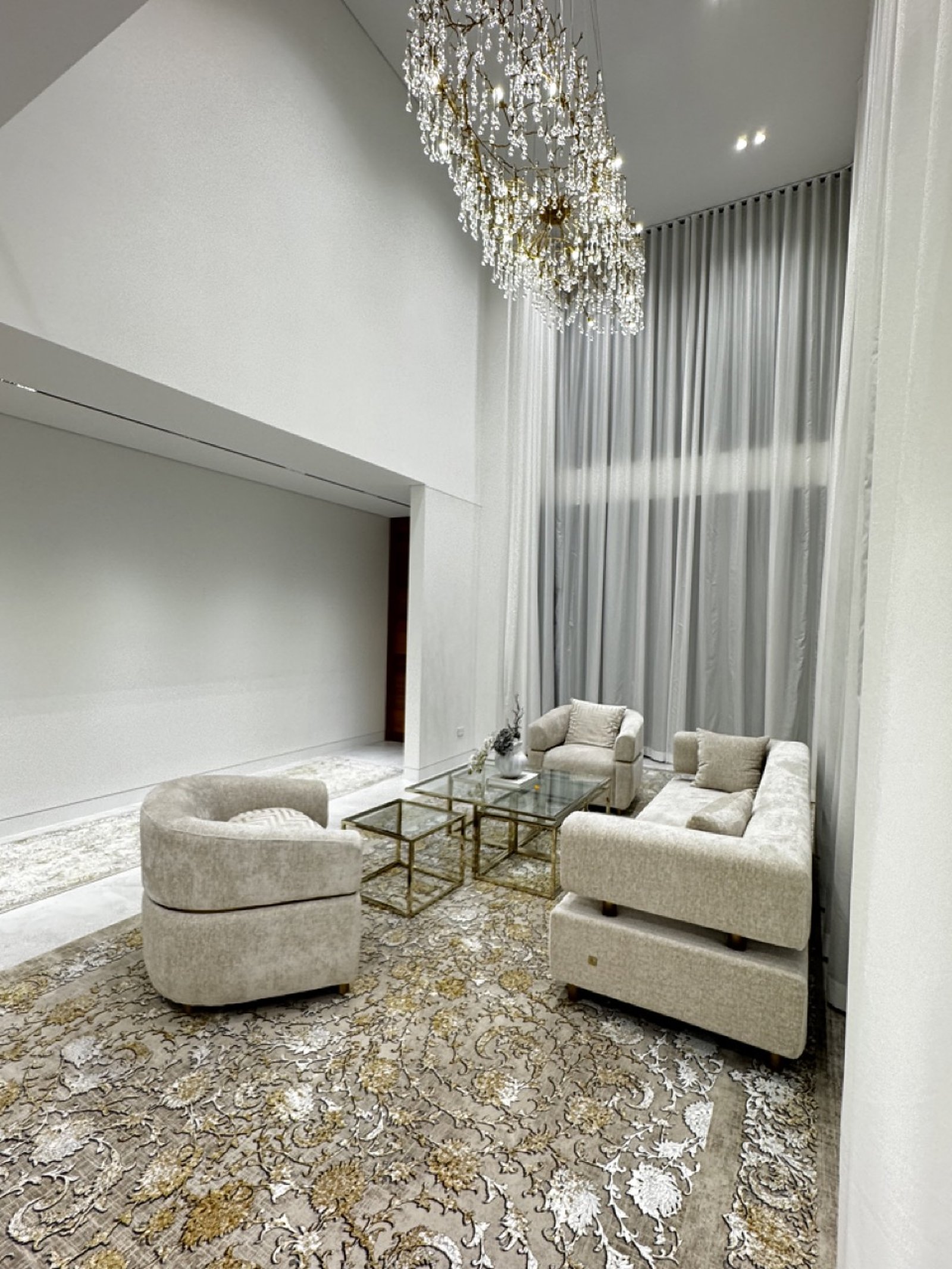 Double-height living room at the Lidcombe Residence